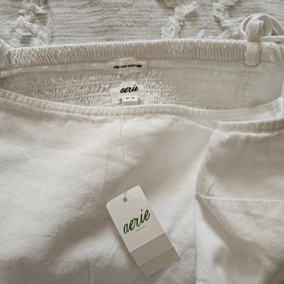 NWT Aerie White Linen Blend Mini Dress With Cut Outs Size Medium - Picture 5 of 8